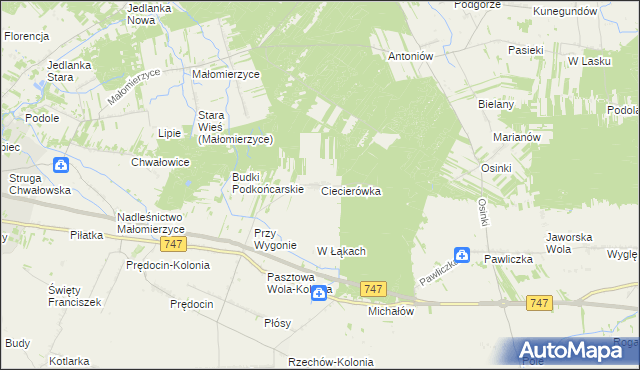 mapa Ciecierówka gmina Rzeczniów, Ciecierówka gmina Rzeczniów na mapie Targeo