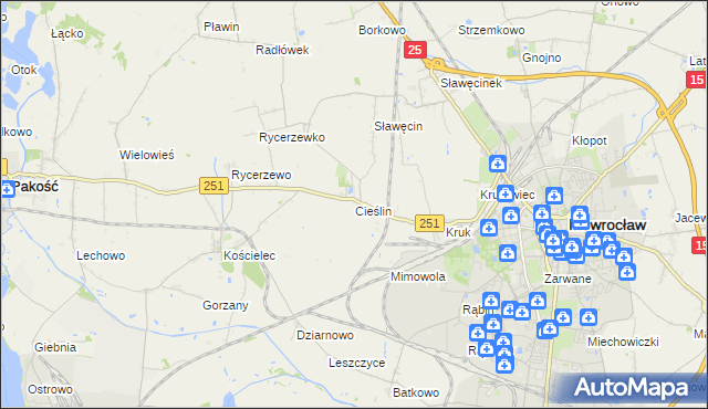 mapa Cieślin gmina Inowrocław, Cieślin gmina Inowrocław na mapie Targeo
