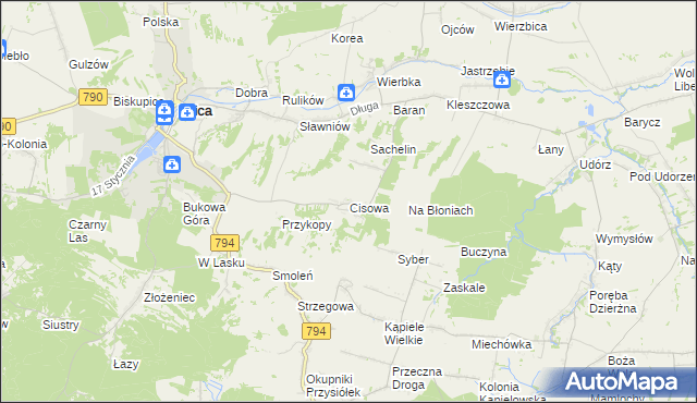 mapa Cisowa gmina Pilica, Cisowa gmina Pilica na mapie Targeo