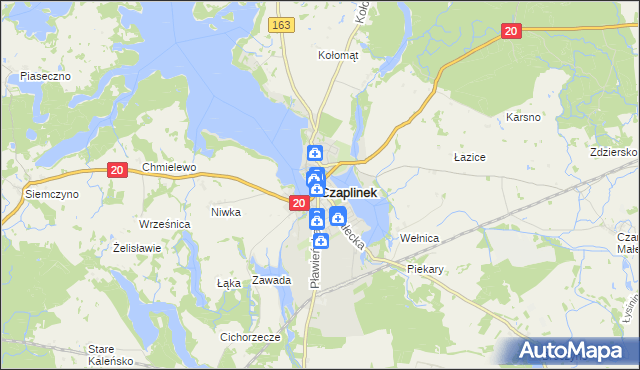 mapa Czaplinek powiat drawski, Czaplinek powiat drawski na mapie Targeo