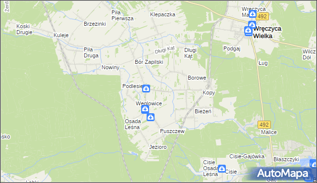 mapa Czarna Wieś gmina Wręczyca Wielka, Czarna Wieś gmina Wręczyca Wielka na mapie Targeo
