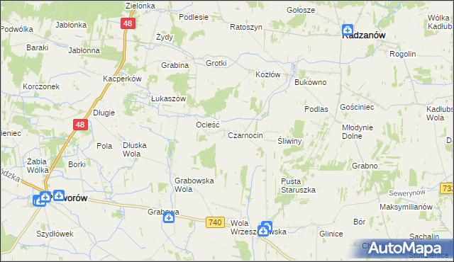 mapa Czarnocin gmina Radzanów, Czarnocin gmina Radzanów na mapie Targeo