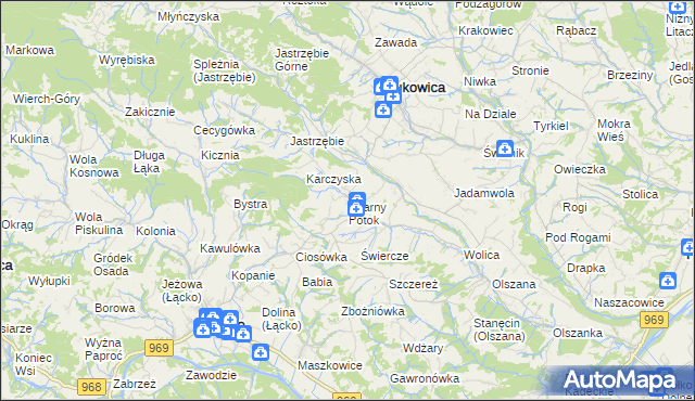 mapa Czarny Potok gmina Łącko, Czarny Potok gmina Łącko na mapie Targeo