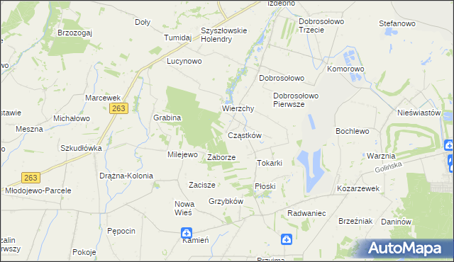 mapa Cząstków gmina Kazimierz Biskupi, Cząstków gmina Kazimierz Biskupi na mapie Targeo