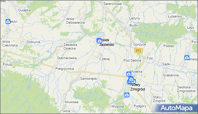 mapa Czekaj gmina Osiek Jasielski, Czekaj gmina Osiek Jasielski na mapie Targeo