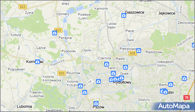 mapa Czernica gmina Gaszowice, Czernica gmina Gaszowice na mapie Targeo