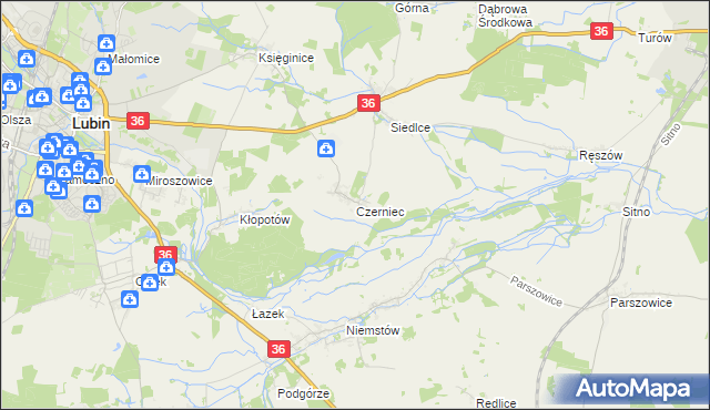 mapa Czerniec gmina Lubin, Czerniec gmina Lubin na mapie Targeo