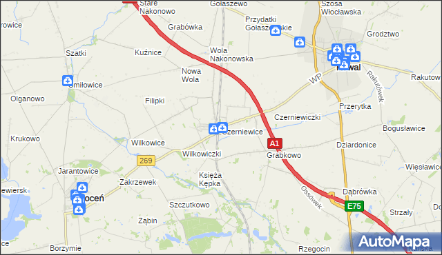 mapa Czerniewice gmina Choceń, Czerniewice gmina Choceń na mapie Targeo