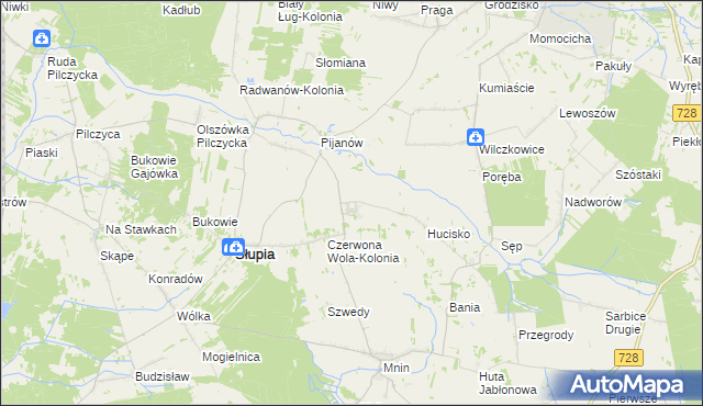 mapa Czerwona Wola gmina Słupia Konecka, Czerwona Wola gmina Słupia Konecka na mapie Targeo