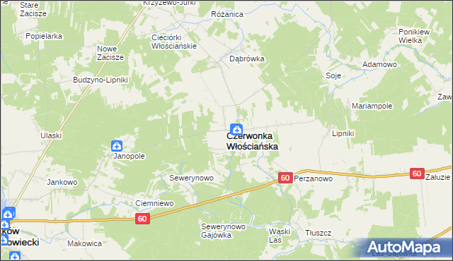 mapa Czerwonka Włościańska, Czerwonka Włościańska na mapie Targeo