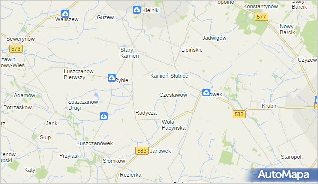 mapa Czesławów gmina Pacyna, Czesławów gmina Pacyna na mapie Targeo