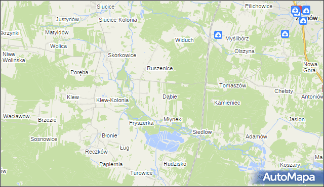 mapa Dąbie gmina Żarnów, Dąbie gmina Żarnów na mapie Targeo