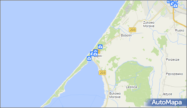 mapa Dąbki gmina Darłowo, Dąbki gmina Darłowo na mapie Targeo