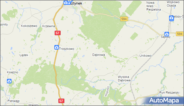 mapa Dąbrowa gmina Bisztynek, Dąbrowa gmina Bisztynek na mapie Targeo