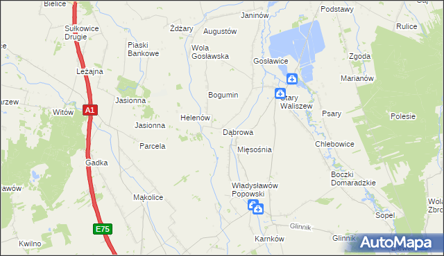 mapa Dąbrowa gmina Głowno, Dąbrowa gmina Głowno na mapie Targeo