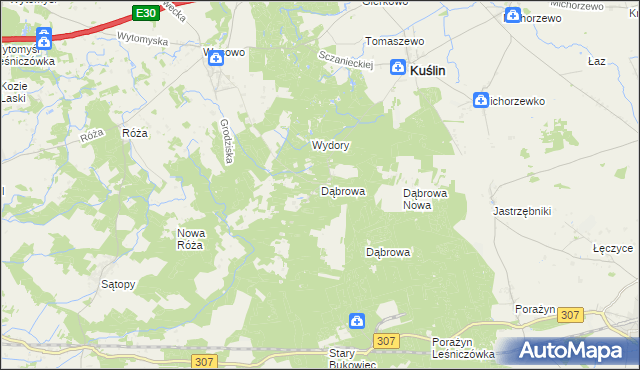 mapa Dąbrowa gmina Kuślin, Dąbrowa gmina Kuślin na mapie Targeo