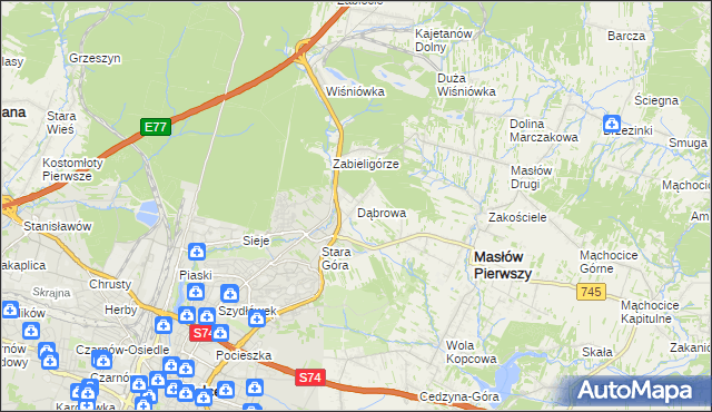 mapa Dąbrowa gmina Masłów, Dąbrowa gmina Masłów na mapie Targeo