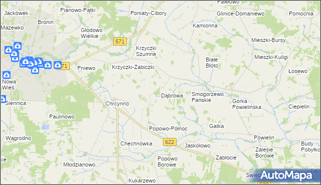 mapa Dąbrowa gmina Nasielsk, Dąbrowa gmina Nasielsk na mapie Targeo