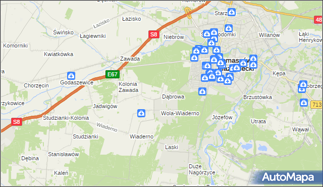 mapa Dąbrowa gmina Tomaszów Mazowiecki, Dąbrowa gmina Tomaszów Mazowiecki na mapie Targeo