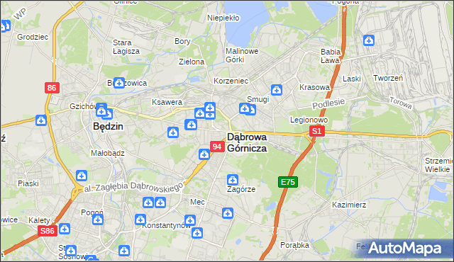 mapa Dąbrowa Górnicza, Dąbrowa Górnicza na mapie Targeo