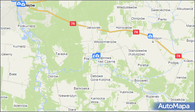 mapa Dąbrowa nad Czarną, Dąbrowa nad Czarną na mapie Targeo