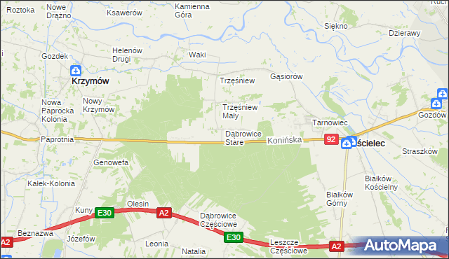 mapa Dąbrowice Stare, Dąbrowice Stare na mapie Targeo