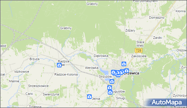 mapa Dąbrówka gmina Drzewica, Dąbrówka gmina Drzewica na mapie Targeo