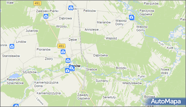 mapa Dąbrówka gmina Popów, Dąbrówka gmina Popów na mapie Targeo