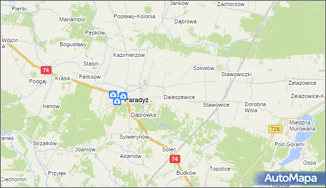 mapa Daleszewice, Daleszewice na mapie Targeo