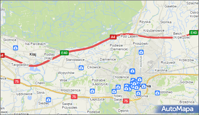 mapa Damienice, Damienice na mapie Targeo
