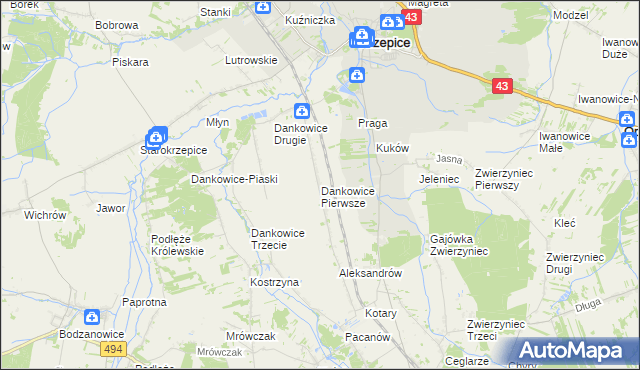 mapa Dankowice Pierwsze, Dankowice Pierwsze na mapie Targeo