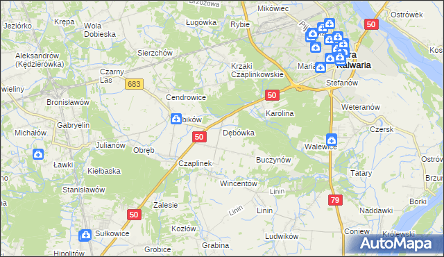 mapa Dębówka gmina Góra Kalwaria, Dębówka gmina Góra Kalwaria na mapie Targeo