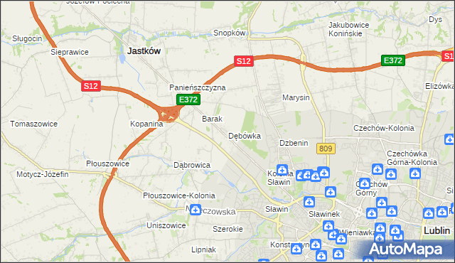 mapa Dębówka gmina Jastków, Dębówka gmina Jastków na mapie Targeo