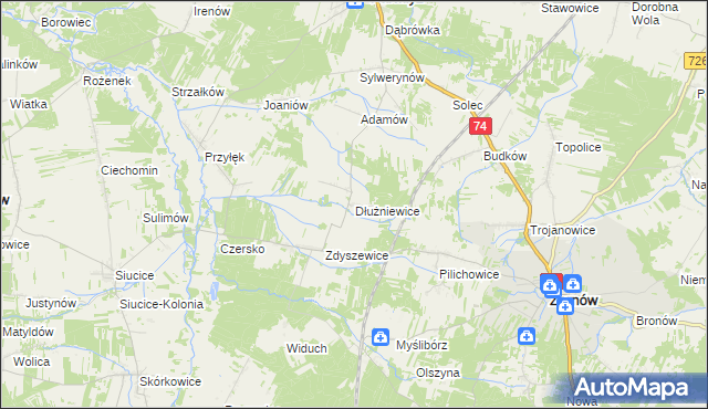 mapa Dłużniewice, Dłużniewice na mapie Targeo