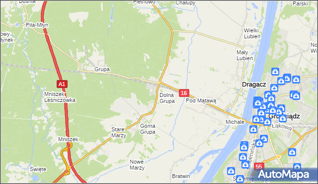 mapa Dolna Grupa, Dolna Grupa na mapie Targeo