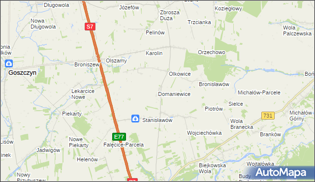 mapa Domaniewice gmina Promna, Domaniewice gmina Promna na mapie Targeo