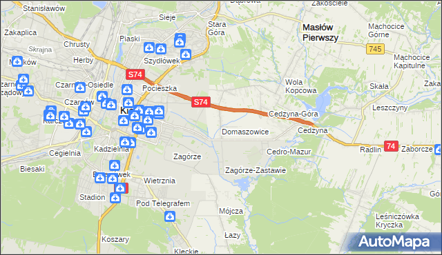 mapa Domaszowice gmina Masłów, Domaszowice gmina Masłów na mapie Targeo