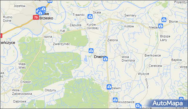 mapa Drwinia powiat bocheński, Drwinia powiat bocheński na mapie Targeo