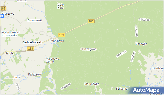 mapa Drzązgowo gmina Chodzież, Drzązgowo gmina Chodzież na mapie Targeo