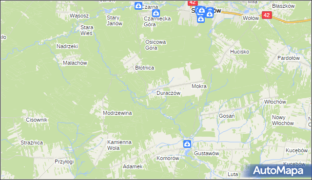 mapa Duraczów gmina Stąporków, Duraczów gmina Stąporków na mapie Targeo