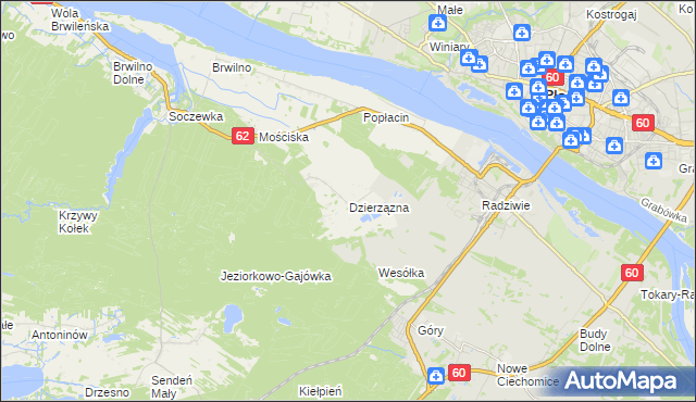 mapa Dzierzązna gmina Nowy Duninów, Dzierzązna gmina Nowy Duninów na mapie Targeo