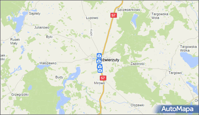 mapa Dźwierzuty, Dźwierzuty na mapie Targeo