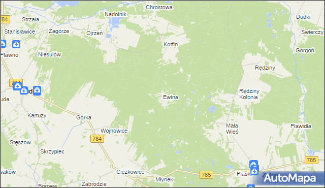 mapa Ewina gmina Żytno, Ewina gmina Żytno na mapie Targeo