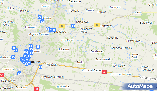 mapa Feliksów gmina Sochaczew, Feliksów gmina Sochaczew na mapie Targeo