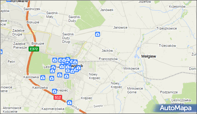 mapa Franciszków gmina Mełgiew, Franciszków gmina Mełgiew na mapie Targeo