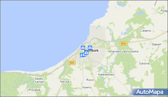 mapa Frombork, Frombork na mapie Targeo