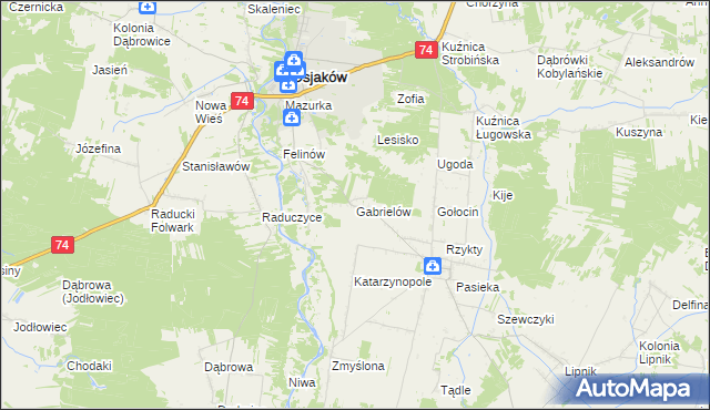 mapa Gabrielów gmina Osjaków, Gabrielów gmina Osjaków na mapie Targeo