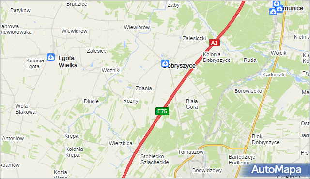 mapa Galonki gmina Dobryszyce, Galonki gmina Dobryszyce na mapie Targeo