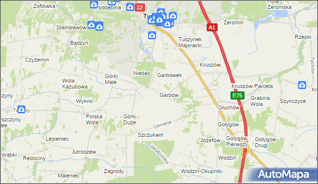 mapa Garbów gmina Tuszyn, Garbów gmina Tuszyn na mapie Targeo