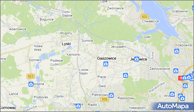 mapa Gaszowice powiat rybnicki, Gaszowice powiat rybnicki na mapie Targeo